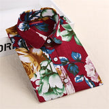 Cherry Blouses Long Sleeve Shirt Turn Down Collar Floral Blouse