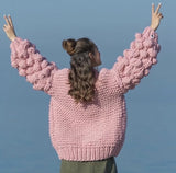 Pink Coarse Knitted Lantern Sleeve Cardigan