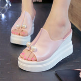 High Platform Wedges Sexy Beading Slides Thick Heel Open Toes Slipper