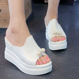 High Platform Wedges Sexy Beading Slides Thick Heel Open Toes Slipper