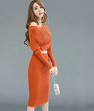 Elegant Pencil Knitting Slim O-Neck Party Dress