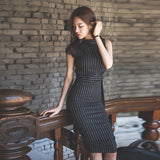 Striped Office Work Dress Sleeveless Slim Sexy Packaged Hip Dress