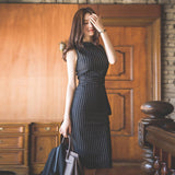 Striped Office Work Dress Sleeveless Slim Sexy Packaged Hip Dress