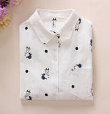 New Long Sleeve Cartoon Print White Blouses Shirt