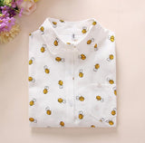 New Long Sleeve Cartoon Print White Blouses Shirt