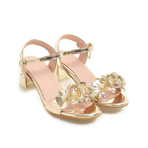 Sandals Flower Chunky Buckle Sliver Heel