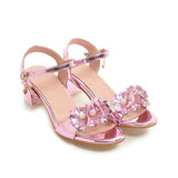 Sandals Flower Chunky Buckle Sliver Heel