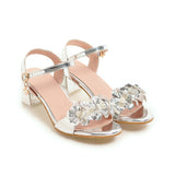 Sandals Flower Chunky Buckle Sliver Heel