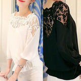 Hot 3\4 Sleeve Lace Hollow Chiffon Blouse