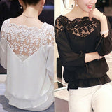 Hot 3\4 Sleeve Lace Hollow Chiffon Blouse