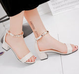 String Bead Open Toe Square heel