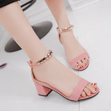 String Bead Open Toe Square heel