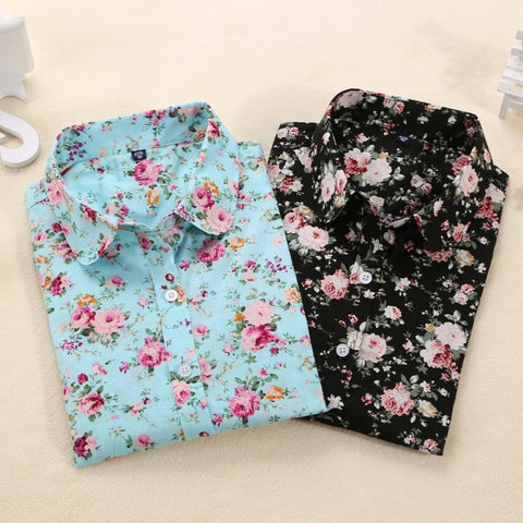 Vintage Floral Blouse Long Sleeve Cotton Shirt