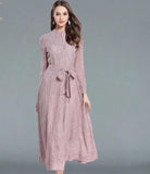 Elegant Bow Lace O-neck Hollow Out  A-line Vintage Maxi Dress