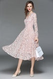 Elegant Lace Slim V-neck Sexy Hollow Out A-line Vintage Dress