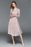 Elegant Lace Slim V-neck Sexy Hollow Out A-line Vintage Dress