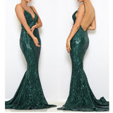 Hollow Out Floor V Neck Backless Mermaid Maxi Party Dress