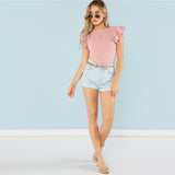 Layered Ruffle Round Neck Ruffle Pink Casual Bodysuit