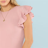 Layered Ruffle Round Neck Ruffle Pink Casual Bodysuit