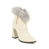 Winter High Heels Ankle Real Fur Zip Thick Heel Boot