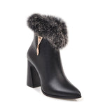 Winter High Heels Ankle Real Fur Zip Thick Heel Boot