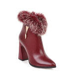 Winter High Heels Ankle Real Fur Zip Thick Heel Boot