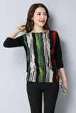 Elegant Wool Knitted Pullover Striped Print Knitwear Warm Sweater