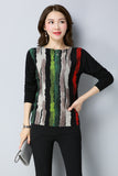 Elegant Wool Knitted Pullover Striped Print Knitwear Warm Sweater