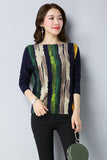 Elegant Wool Knitted Pullover Striped Print Knitwear Warm Sweater