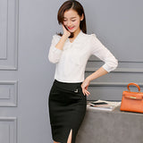 Long Sleeve Leisure Chiffon Shirt Bow Office Ladies Tops