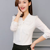 Long Sleeve Leisure Chiffon Shirt Bow Office Ladies Tops