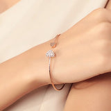 Adjustable Crystal Double Heart Bow Bilezik Cuff Opening Bracelet