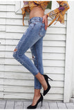 Pearl Hole Jeans Casual Pocket Skinny Pencil Destroyed Ripped Denim Jean