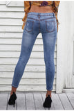 Pearl Hole Jeans Casual Pocket Skinny Pencil Destroyed Ripped Denim Jean