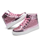 Rivet Rhinestone Lace-up Casual Bling Ankle Shoes