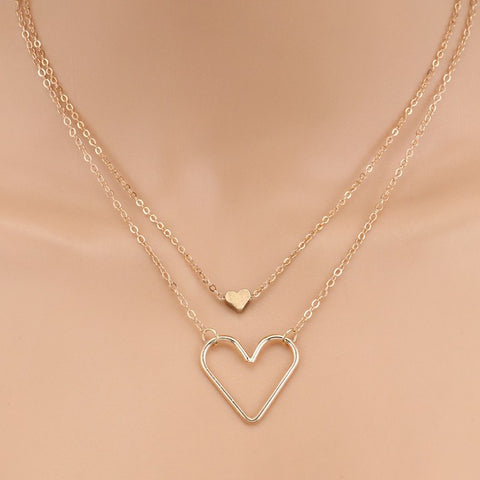 Hot Sale Double Layer Statement Hollow Sequins Love Hearts Necklaces & Pendant