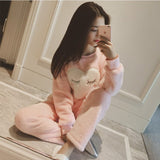 Cute Kitty Flannel Warm Winter Long Sleeve Sleepwear Suit Sets