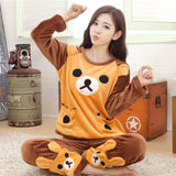 Cute Kitty Flannel Warm Winter Long Sleeve Sleepwear Suit Sets