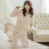 Cute Kitty Flannel Warm Winter Long Sleeve Sleepwear Suit Sets