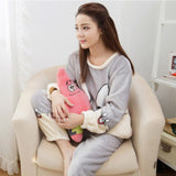 Cute Kitty Flannel Warm Winter Long Sleeve Sleepwear Suit Sets