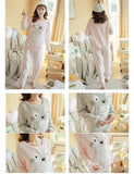 Cute Kitty Flannel Warm Winter Long Sleeve Sleepwear Suit Sets