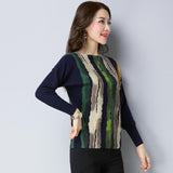 Elegant Wool Knitted Pullover Striped Print Knitwear Warm Sweater