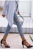 Bird Floral Embroidery Casual High Waist Calf Length Denim Jeans