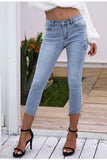 Bird Floral Embroidery Casual High Waist Calf Length Denim Jeans