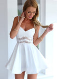 Sexy Vestidos Strap V Neck Crochet Lace Waist Skater Mini Party Dress