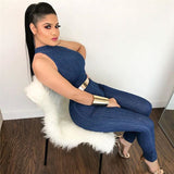 Turtleneck Zipper Sleeveless Bodycon Jeans Overalls Denim Romper