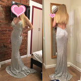 Hollow Out Floor V Neck Backless Mermaid Maxi Party Dress