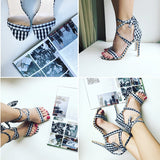 Scottish Plaid High Cross-Tied Ankle Strap Lace Up Party Bow High Heel