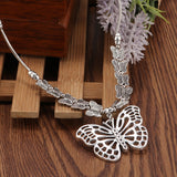 Boho Tibet Silver Statement Butterfly Double Layer Small Butterflies Flying Chain Pendant