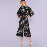 Beach Split Side Floral Culotte Mid Waist Belted Jumpsuit